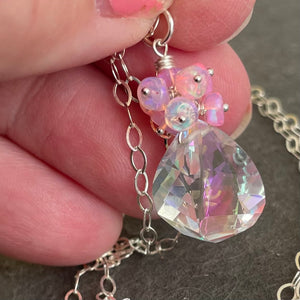 Fire Moonstone Quartz and Pink Opal Necklace, OOAK