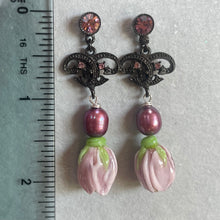 Load image into Gallery viewer, New x Vintage Combo Kunzite European Glass Flower Earrings, OOAK