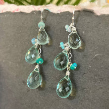 Load image into Gallery viewer, Seafoam and Opal TRIO Teardrop Quartz Dangles, Earwire choices, OOAK