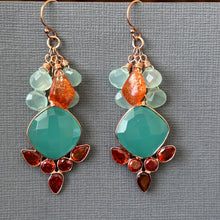 Load image into Gallery viewer, Ocean Blue Chalcedony and Sunstone Sparkler Earrings, OOAK