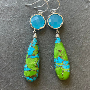 Jumbo Copper Green and Blue Turquoise Dangles
