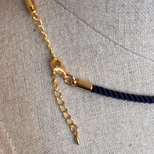 Load image into Gallery viewer, Sodalite and Cubic Zirconia carved Ammonite Necklace, Navy Cord