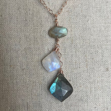 Load image into Gallery viewer, Rainbow Moonstone and Labradorite Moroccan Cut Necklace, 14k Rose Gold Filled, OOAK