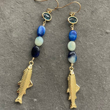 Load image into Gallery viewer, Golden Fish Earrings, Rare Afghanite, OOAK no. 2