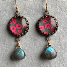 Load image into Gallery viewer, Red Poppies and Blue Flash Labradorite Earrings, OOAK
