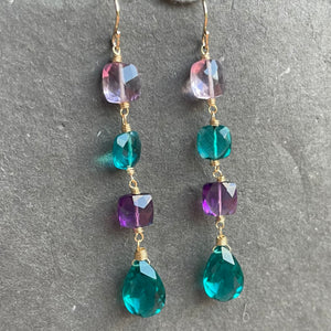 Sparkling Jewel Tones Cushion Cut Earrings