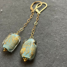 Load image into Gallery viewer, Calm Waters Turquoise and Gold Murano Glass Earrings