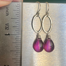 Load image into Gallery viewer, Magenta Quartz Oval Hoop Dangle Earrings
