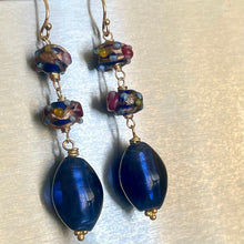 Load image into Gallery viewer, Vintage Wedding Cake Cobalt and Foiled Glass Earrings, metal options