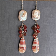 Load image into Gallery viewer, Biwa Pearl, Pink Agate and Andesine Labradorite Earrings, OOAK