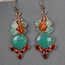 Load image into Gallery viewer, Ocean Blue Chalcedony and Sunstone Sparkler Earrings, OOAK