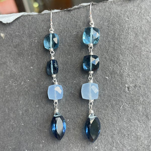 Sparkling Smokey Blue Tones Cushion Cut Earrings
