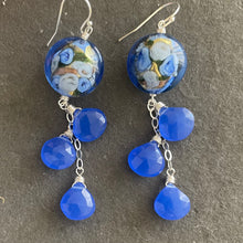 Load image into Gallery viewer, Tanzanite Blue Sweet Roses Murano Glass, Chalcedony Dangle Earrings