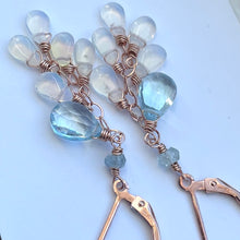 Load image into Gallery viewer, Natural Blue Topaz and Welo Opal Earrings, 14k rose gold filled leverback