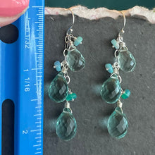 Load image into Gallery viewer, Seafoam and Opal TRIO Teardrop Quartz Dangles, Earwire choices, OOAK