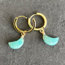 Load image into Gallery viewer, Amazonite Moon Huggie Earrings, OOAK