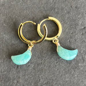 Amazonite Moon Huggie Earrings, OOAK