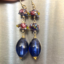 Load image into Gallery viewer, Vintage Wedding Cake Cobalt and Foiled Glass Earrings, metal options