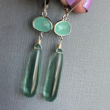 Load image into Gallery viewer, Aquamarine Quartz Bezeled Dangle Earrings