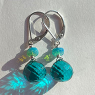 Large Paraiba Blue Onion and Welo opal Dangle Earrings