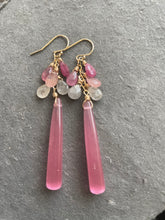 Load image into Gallery viewer, Sapphire Gemstone Dangles with Elongated Shimmer Quartz, OOAK