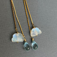 Spring Clouds Rainbow Moonstone and Blue Topaz Tassel Earrings