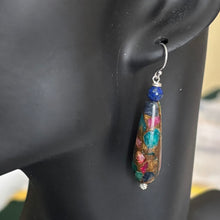 Load image into Gallery viewer, Ruby, Sapphire and Emerald Inlay Earrings- #6 OOAK