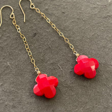 Load image into Gallery viewer, Red Clover Dangle Earrings,  OOAK, earwire options