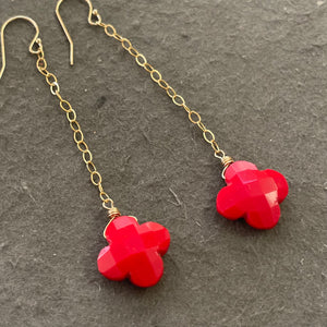 Red Clover Dangle Earrings,  OOAK, earwire options