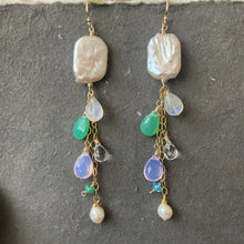 Load image into Gallery viewer, Biwa Square Freshwater Pearl Colorful Cascade, Metal Options