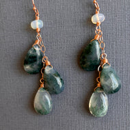 Moss Opal Trio Earrings, OOAK
