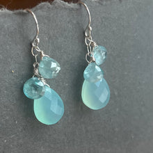 Load image into Gallery viewer, Blue Zircon and Chalcedony Dangle Earrings, OOAK