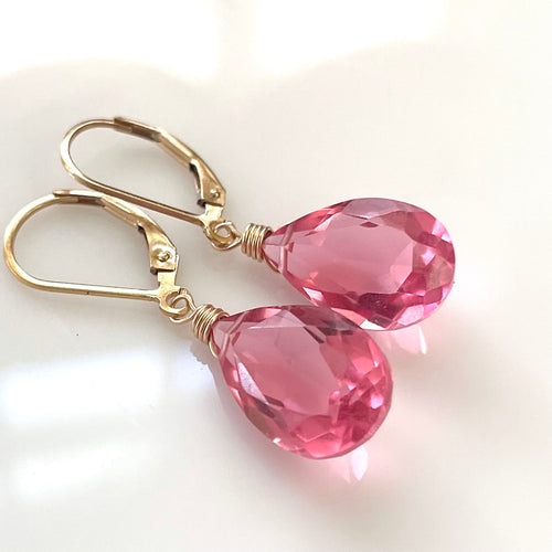 Sparkling Tourmaline Pink Dangle Earrings