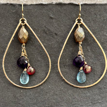 Load image into Gallery viewer, 14k Gold Filled Hoops- Labradorite, Aquamarine, Amethyst and Garnet OOAK