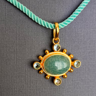 Amazonite and Blue Topaz Pendant Necklace, Aqua Cord