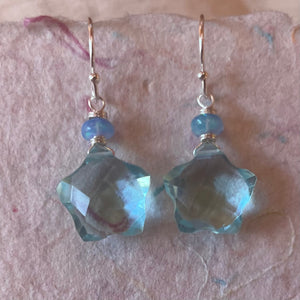 Blue Quartz and Opal Star Earrings, metal choices