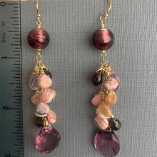 Load image into Gallery viewer, Plummy Rhodocrosite and Garnet Cascade Earrings, OOAK