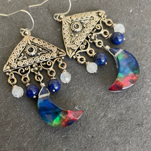 Load image into Gallery viewer, Ammolite Moon Chandelier Earrings, OOAK