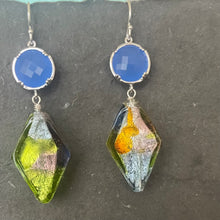 Load image into Gallery viewer, Murano Glass and Periwinkle Earrings, OOAK