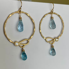 Load image into Gallery viewer, Natural Blue Topaz Butterfly Hoop Earrings, OOAK