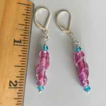Load image into Gallery viewer, Dichroic Pink Murano Glass Dangle Earrings, Opal and Quartz, Metal options