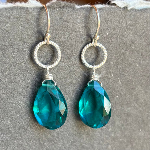 Paraiba Blue Pear Cut Mini Hoop Earrings