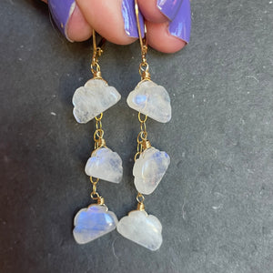 Head in the Clouds Rainbow Moonstone Earrings, OOAK