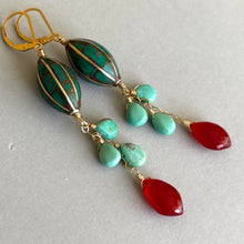 Load image into Gallery viewer, Natural Turquoise Artisan Dangles, Marquise Carnelian, OOAK