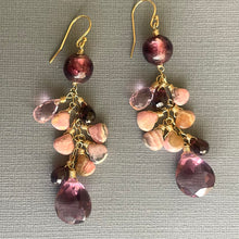 Load image into Gallery viewer, Plummy Rhodocrosite and Garnet Cascade Earrings, OOAK