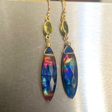 Load image into Gallery viewer, Marquise Ammolite and Peridot Earrings OOAK