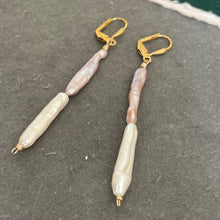 Load image into Gallery viewer, Japanese 2 Color Biwa Freshwater Pearl Dangle Earrings, OOAK