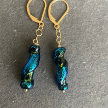 Load image into Gallery viewer, Dichroic Night Sky Murano Glass Dangle Earrings, Metal options