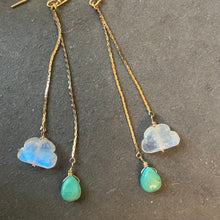 Load image into Gallery viewer, Spring Clouds Rainbow Moonstone and Turquoise Tassel Earrings