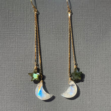 Load image into Gallery viewer, Moon and Star Tassel Earrings, Moonstone and Labradorite